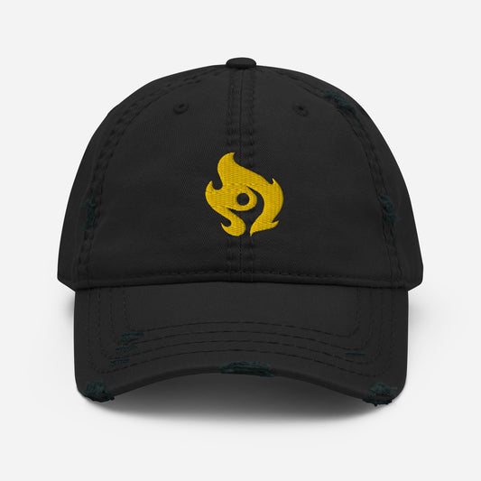 Distressed Dad Hat with Embroidered Fire Logo